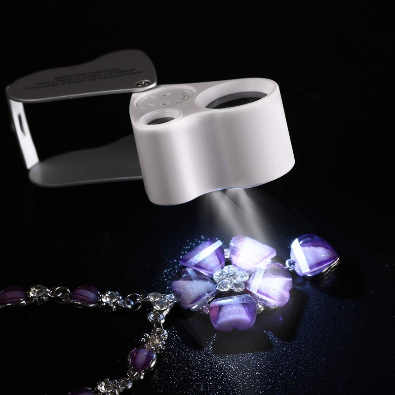 Jiusion Portable Lighted LED Illuminated Jewelry Magnifier 30X 60X Wearable Handheld Dual Lens Eye Loupe Magnifying Glasses Micro Microscope with Keychain and Lanyard - Image 4